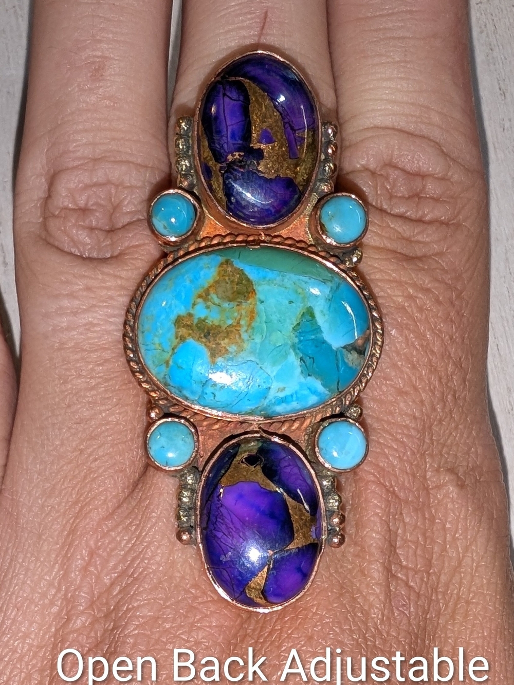 CHUNKY Blue & Purple Mojave Turquoise Adjustable Statement Ring
